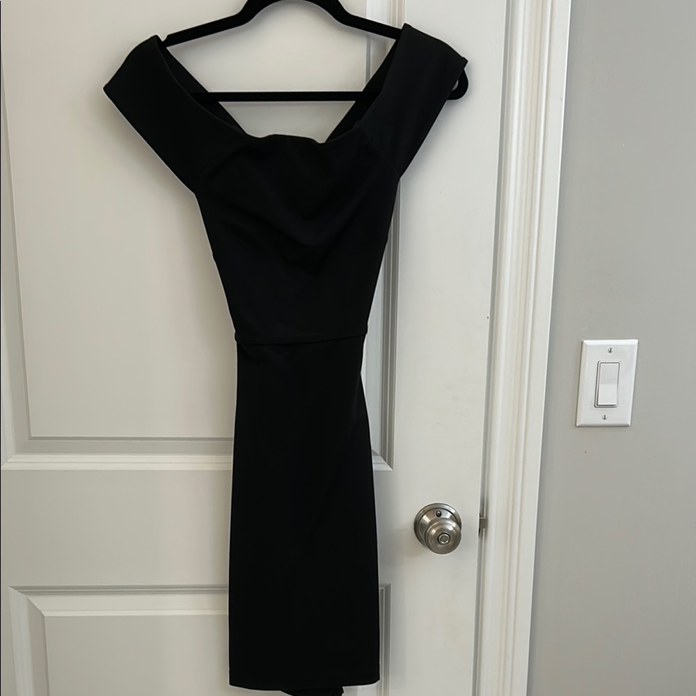TALULAH Black Off the Shoulder Dress with criss cross back